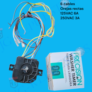 TIMER LAVADORA PRECISION ASIATICA 6 CABLES CUADRADO OREJAS RECTAS GRANDES CICLOS IGUALES QUE ORIGINAL QUE VIENE EN MAQUINA (MABE) -2926