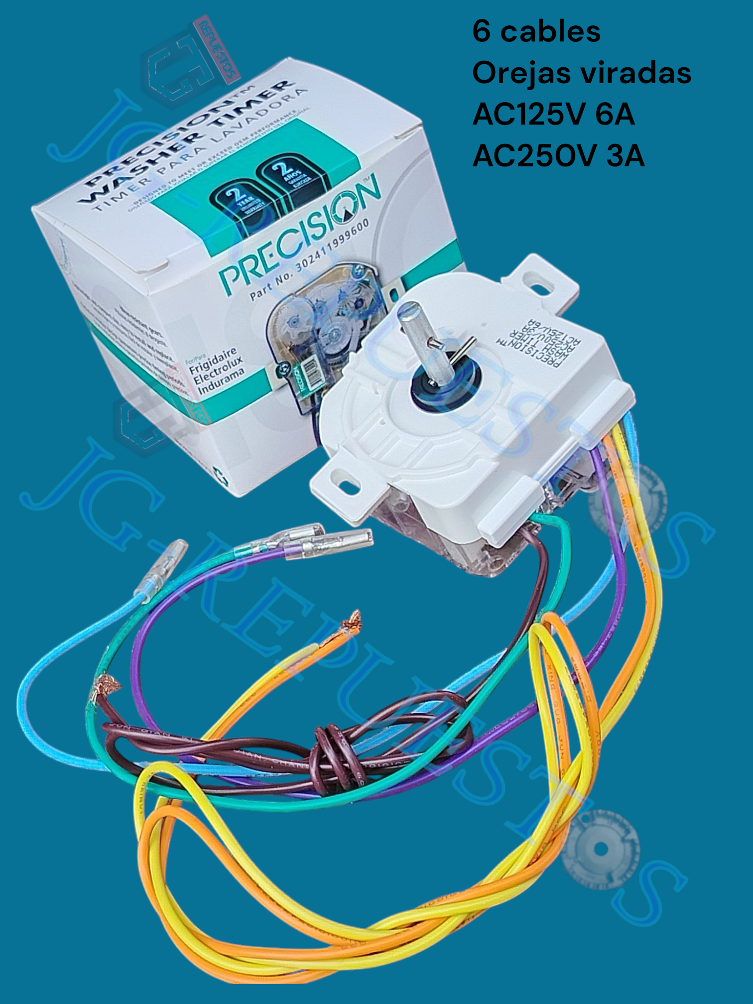 TIMER LAVADORA PRECICION ASIATICA 6 CABLES CUADRADO OREJAS VIRADAS SESGO 125V/60HZ (FRIGUIDAIRE/ELECTROLUX/INDURAMA) 2437