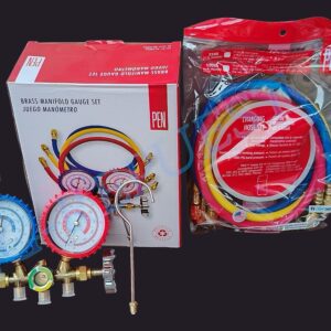 JUEGO MANOMETRO Pen (TM) REFRIGUERADORA.PARA GAS R134A Y R12 CON PAQUETE MANGUERAS DE 3 LARGO 36.91.44CM. MEDIDA DE LA ROSCA ES 1/4 12021