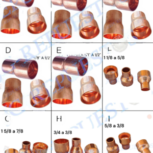 REDUCTOR/REDUCCION COBRE 1 3/8"A1 1/8", 1 1/8"A7/8", 1 1/8"A5/8", 1 5/8"A3/8", 1 5/8"A7/8", 3/4"A1/2", 3/4"A3/8", 3/4"A5/8", 3/8"A1/4", 5/8"A1/4", 5/8"A1/2", 5/8"A 3/8", 7/8"A1/2", 7/8"A 3/4", 3/8"A1/2" AIRE ACONDICIONADOS, REFRIGERACION, COCINAS ETC -A146R
