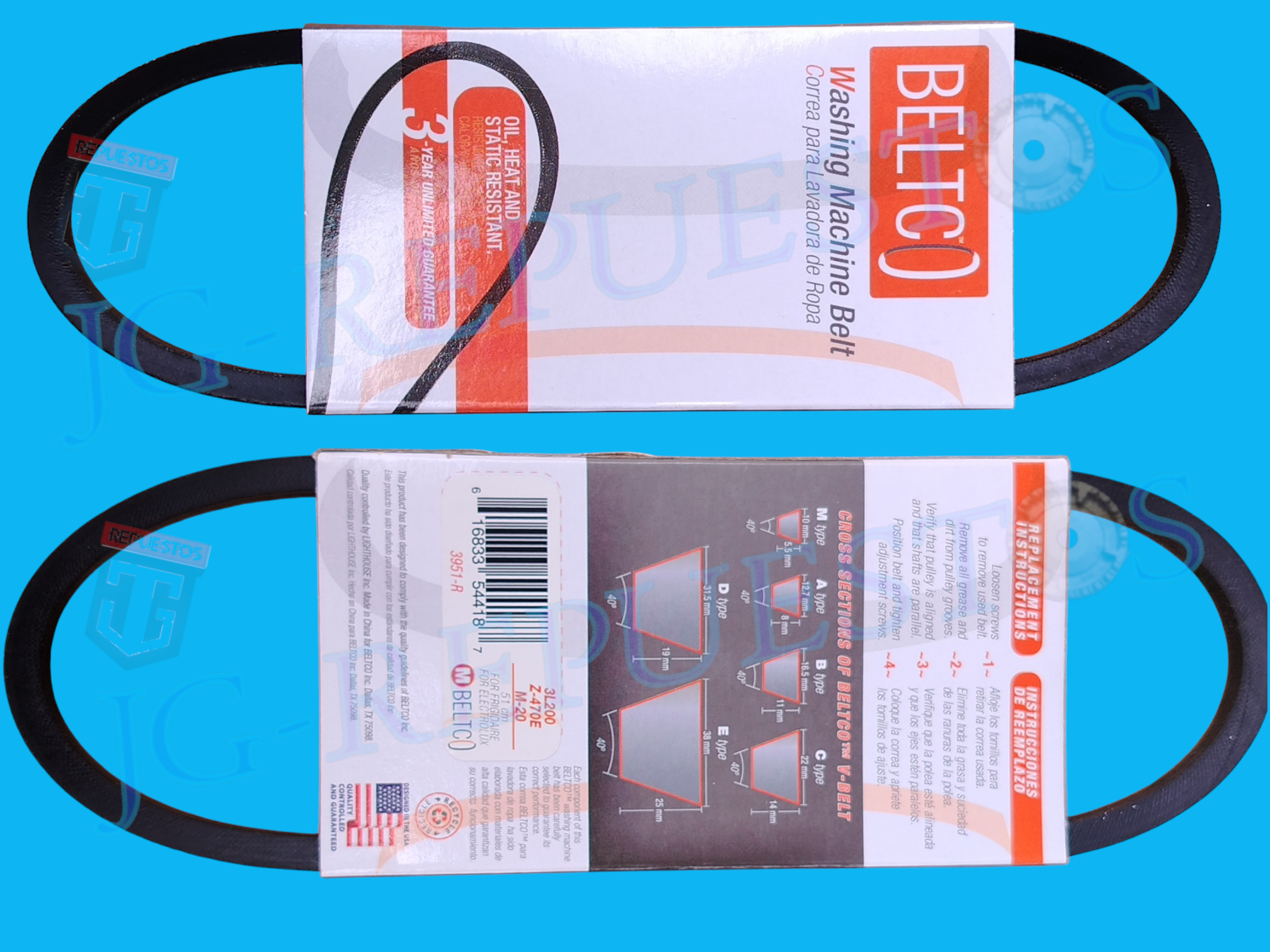 BANDA 51CM (M 20. )BELTCO LAVADORA FRIGIDAIRE - ELECTROLUX 3951-R