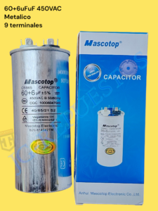 CAPACITOR/CONDENSADOR METALICO 450VAC 60+6uF,  9 TERMINALES 0754-63